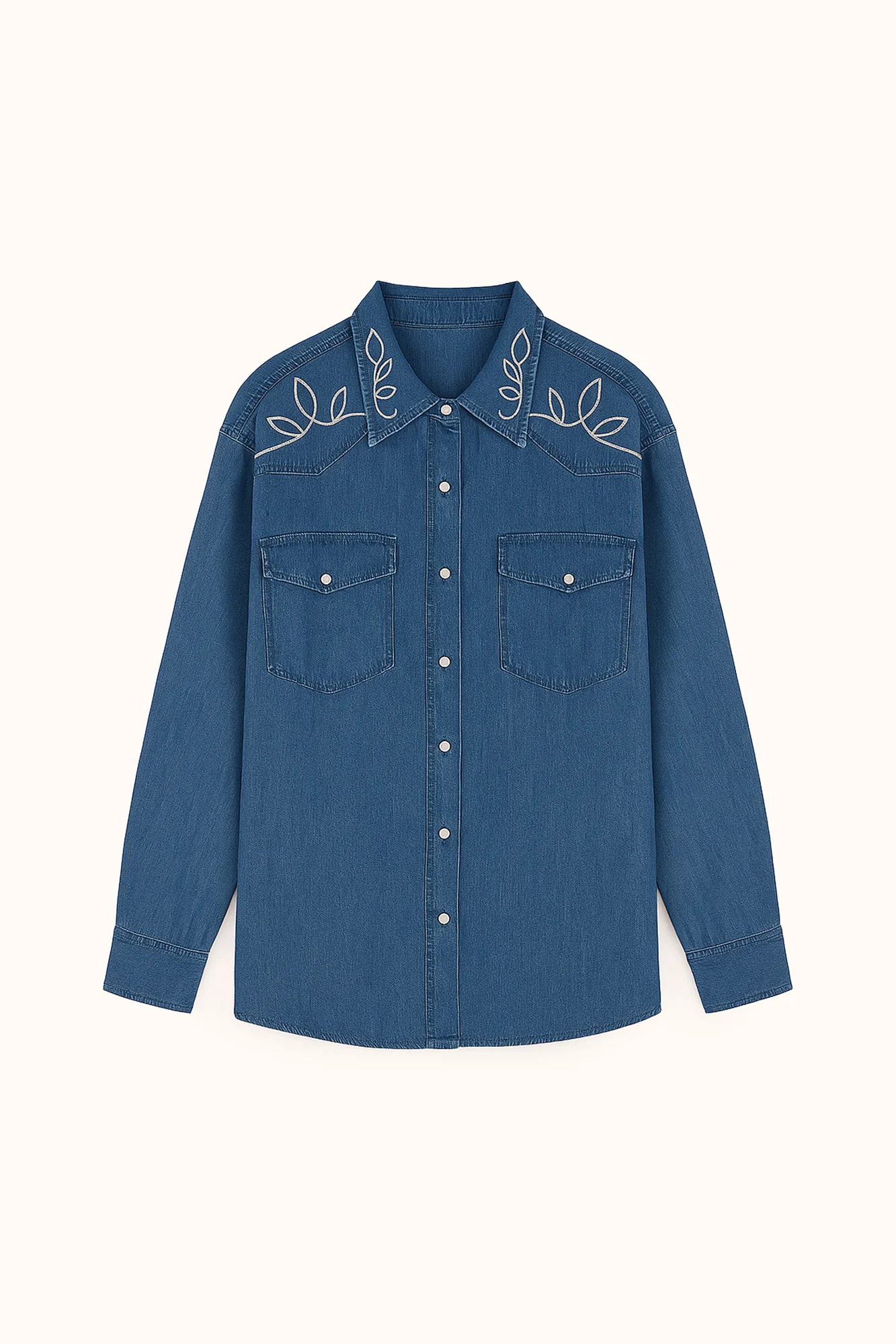 SHOULDER EMBROIDERED DENIM EFFECT SHIRT